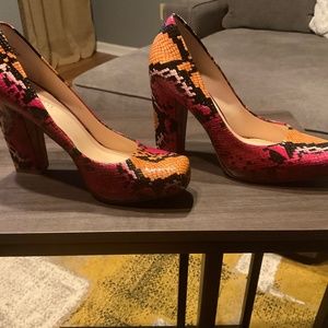 Block Heel with Orange/Red